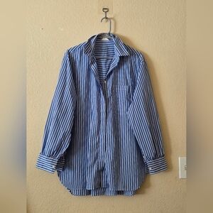 Thakoon Blue & White Vertical Stripe Dress Shirt Size M